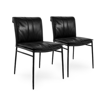 Jet Black Top Grain Leather Dining Chair Mayer Dining Chair Set of 2 Collection