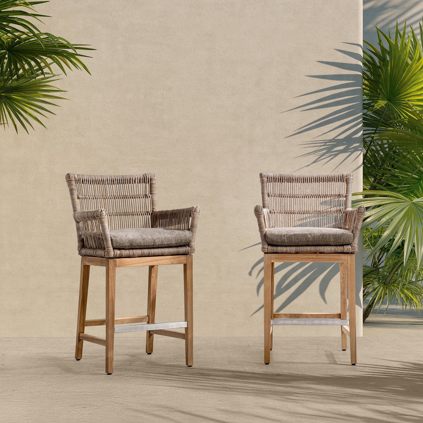 Natural Synthetic Weave Outdoor Bar & Counter Stool Valerie Outdoor Counter Stool Collection