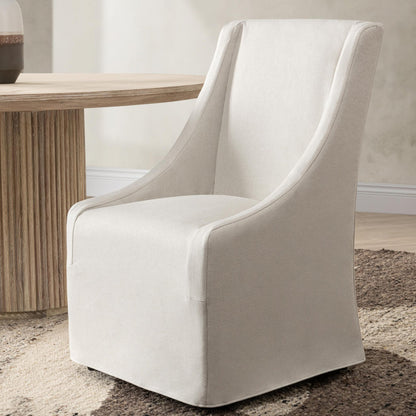 Stone Beige 100% Polyester Dining Chair Warwick Dining Chair with Casters Collection