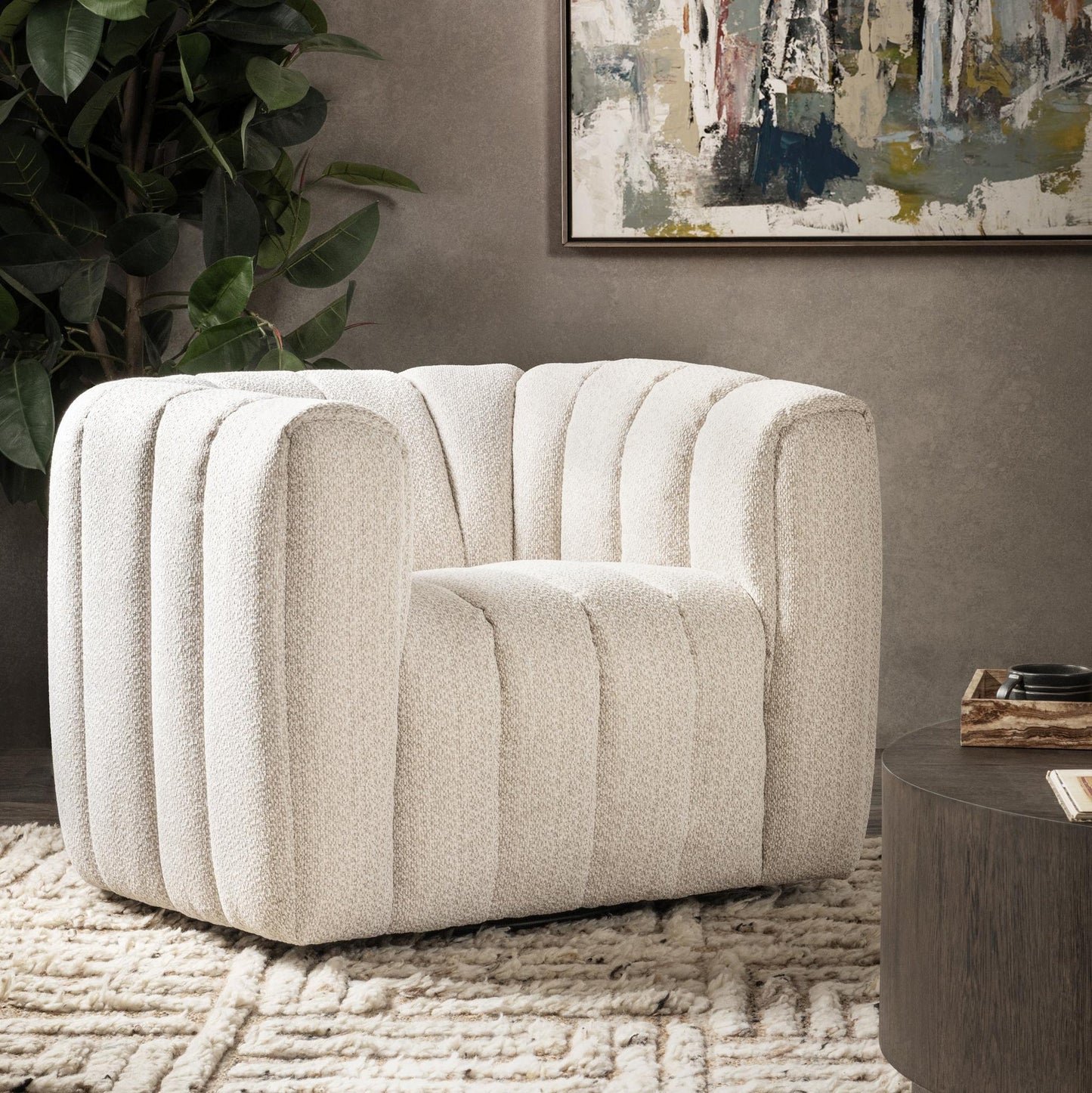 Cream 100% Polyester Accent Chair Lexa Swivel Chair Collection