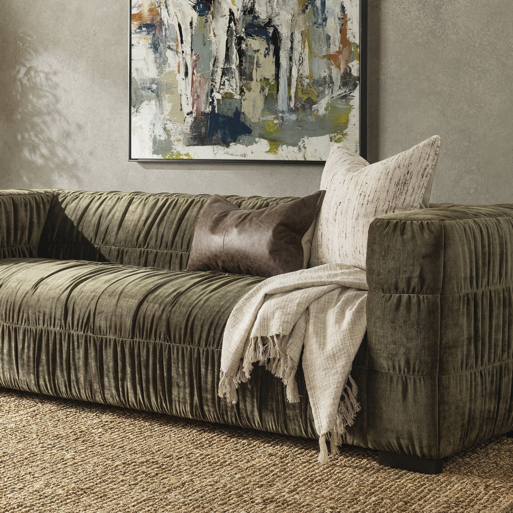 Fern Green 100% Polyester Sofa Afeela Upholstered Sofa Collection