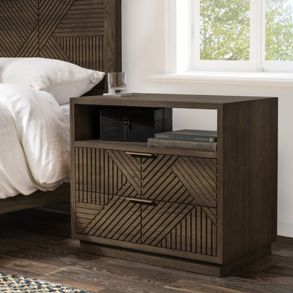 Toasted Brown Oak Veneer Nightstand Santa Clara Two-Drawer Nightstand Collection