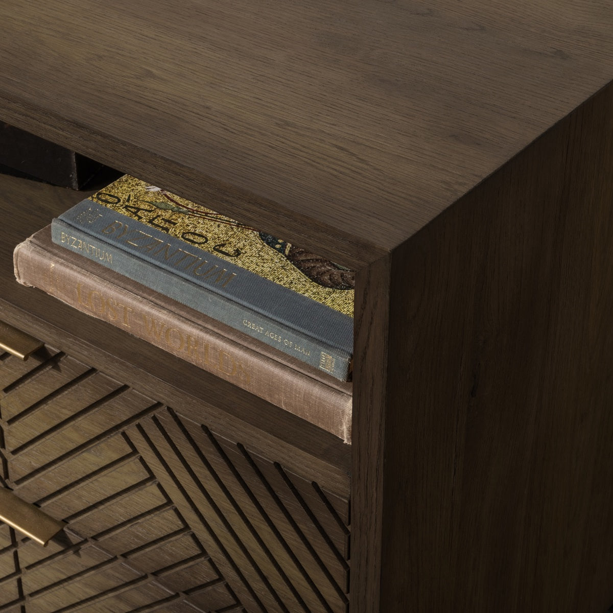 Toasted Brown Oak Veneer Nightstand Santa Clara Two-Drawer Nightstand Collection