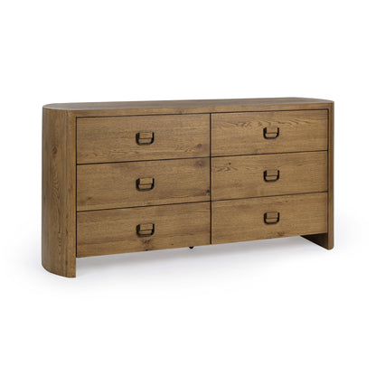 Tawny Brown Oak Veneer Dresser Kyrie Six-Drawer Dresser Collection