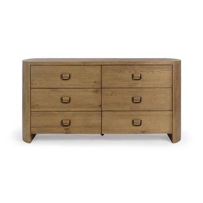 Tawny Brown Oak Veneer Dresser Kyrie Six-Drawer Dresser Collection