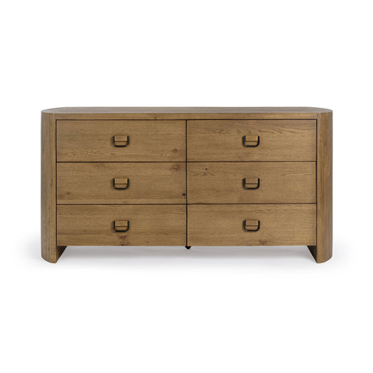 Tawny Brown Oak Veneer Dresser Kyrie Six-Drawer Dresser Collection