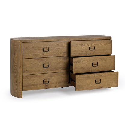 Tawny Brown Oak Veneer Dresser Kyrie Six-Drawer Dresser Collection