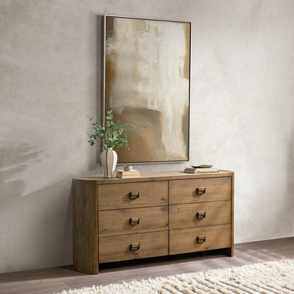 Tawny Brown Oak Veneer Dresser Kyrie Six-Drawer Dresser Collection