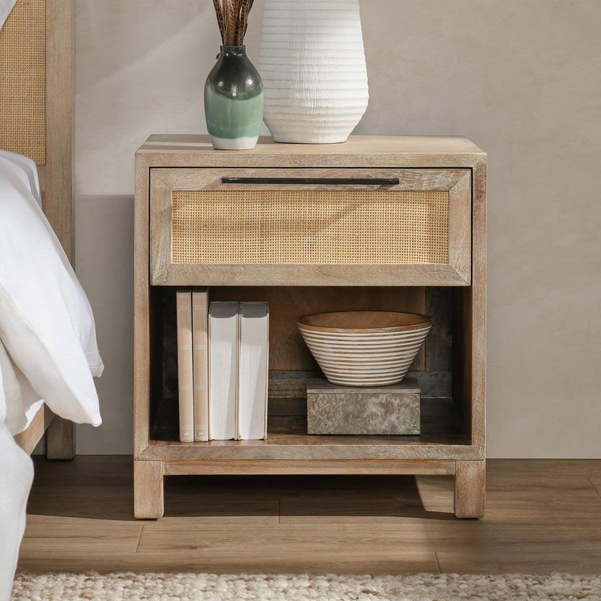 Meadow Taupe Mango Wood Nightstand Jensen One-Drawer Nightstand Collection