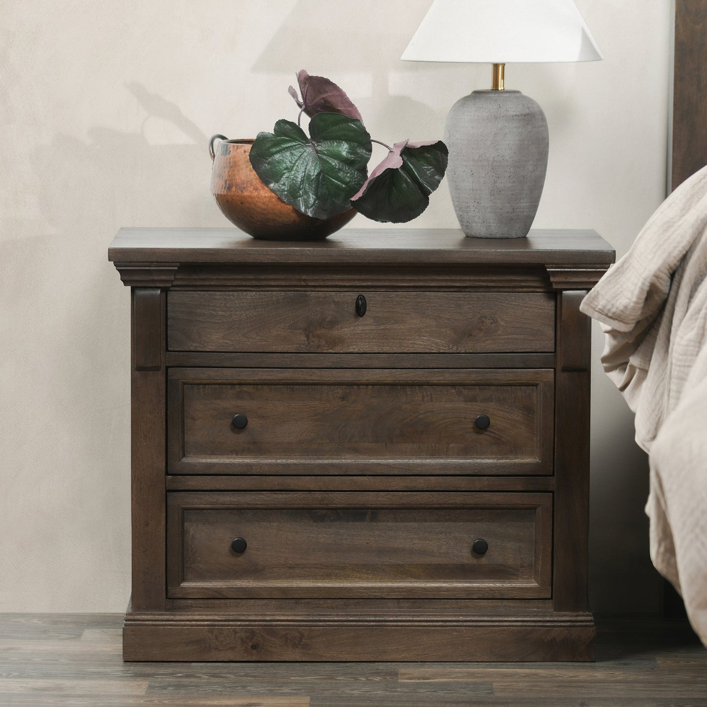 Cocoa Brown Mango Wood Nightstand Adelaide Three-Drawer Nightstand Collection
