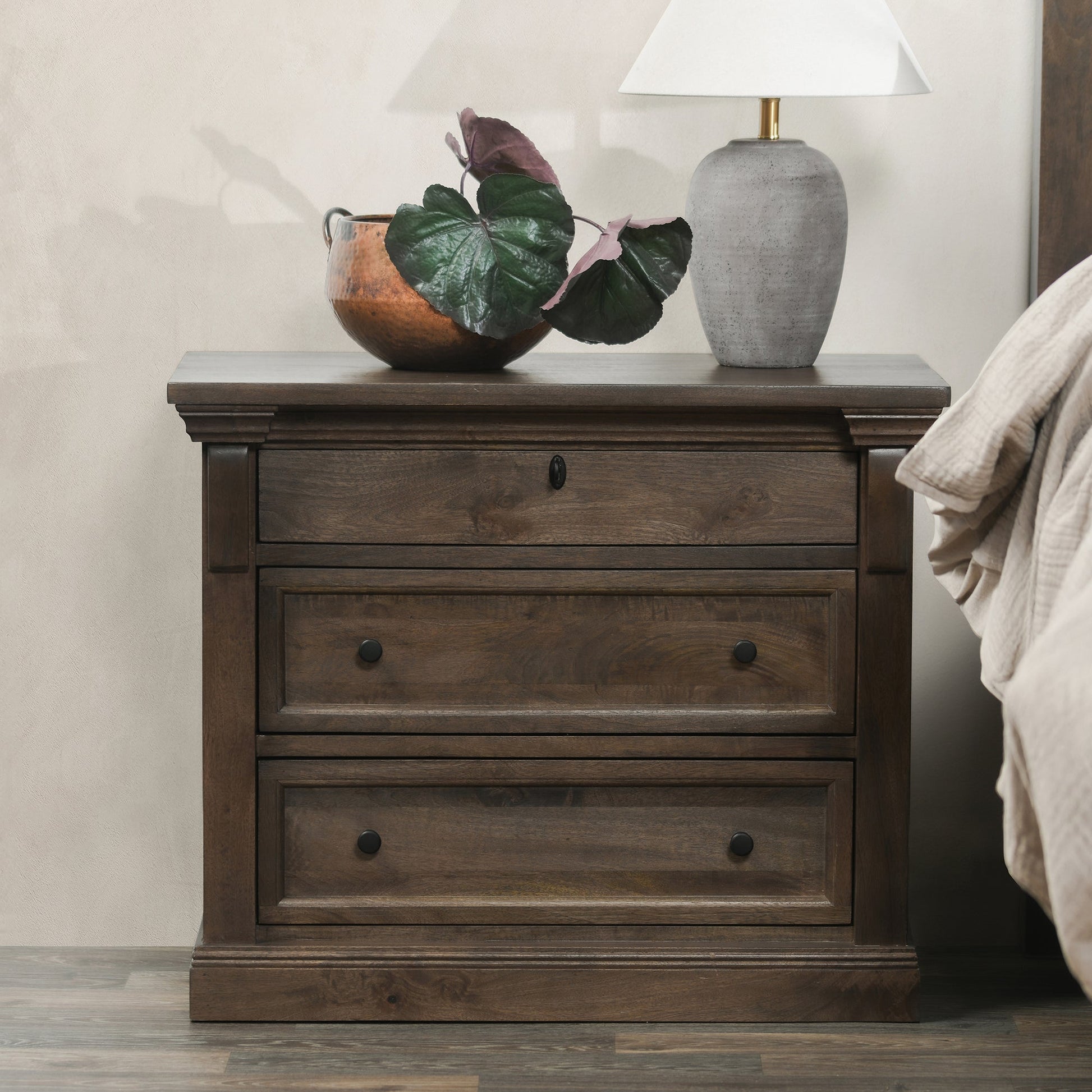 Cocoa Brown Mango Wood Nightstand Adelaide Three-Drawer Nightstand Collection