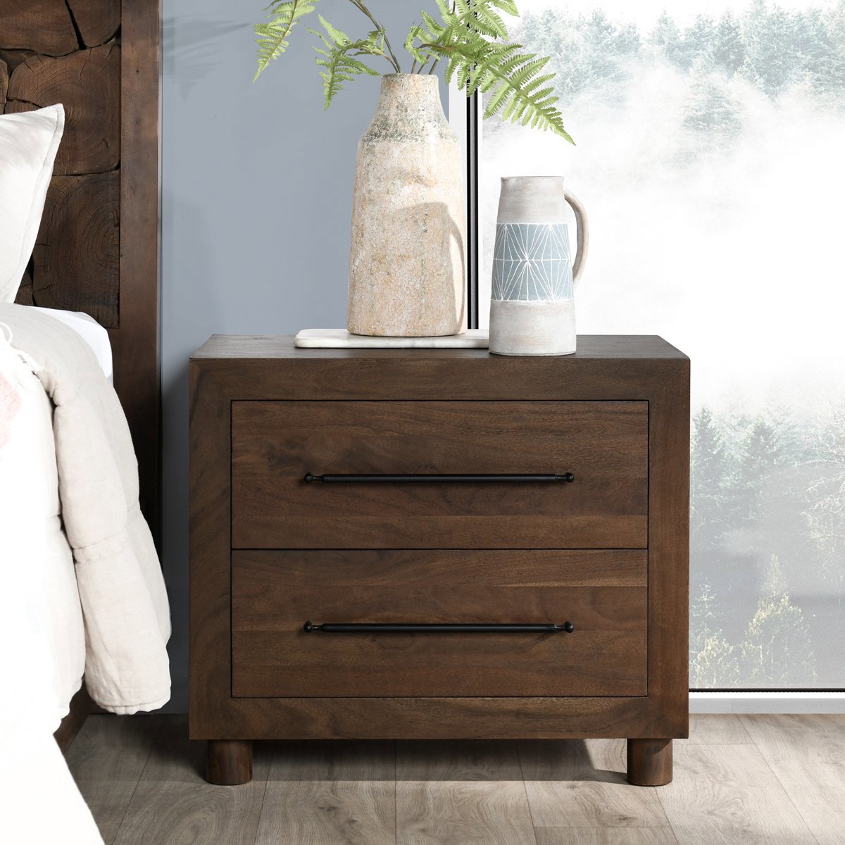 Harvest Brown Acacia Wood Nightstand Jaxon Two-Drawer Nightstand Collection