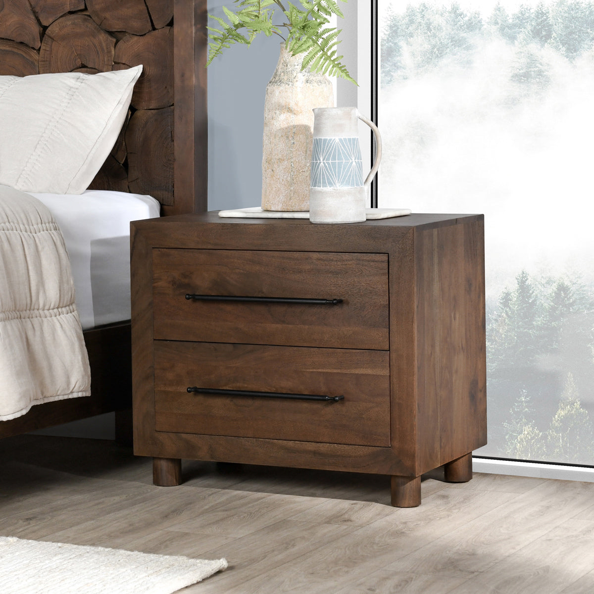 Harvest Brown Acacia Wood Nightstand Jaxon Two-Drawer Nightstand Collection