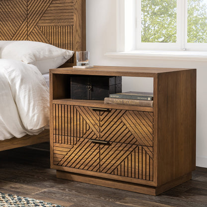 Caramel Brown Oak Veneer Nightstand Santa Clara Two-Drawer Nightstand Collection