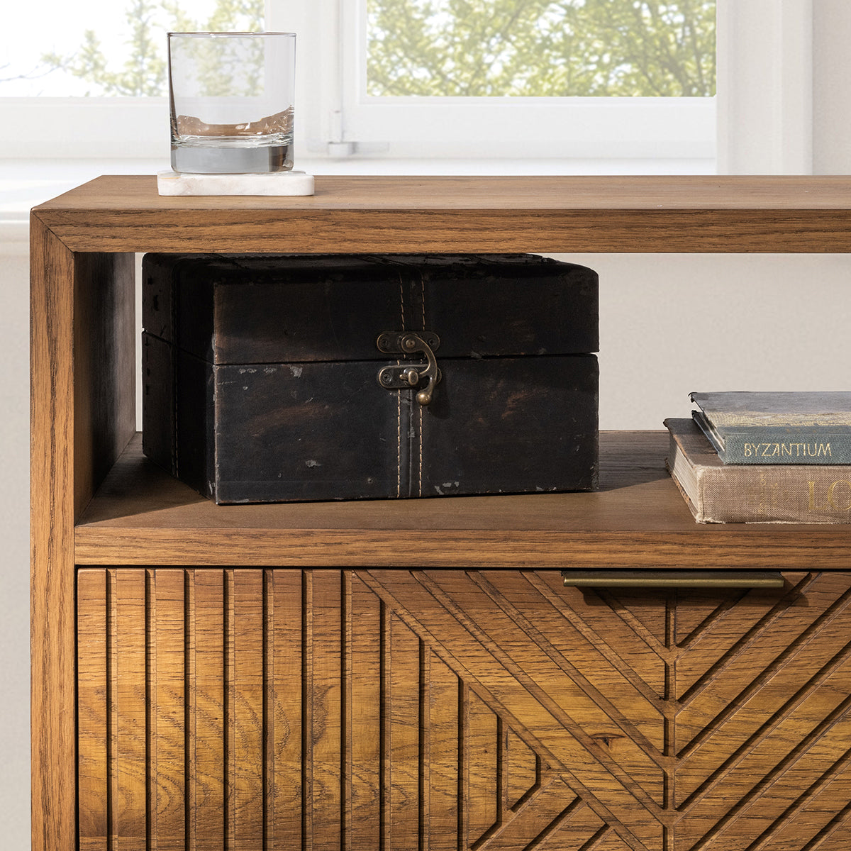 Caramel Brown Oak Veneer Nightstand Santa Clara Two-Drawer Nightstand Collection