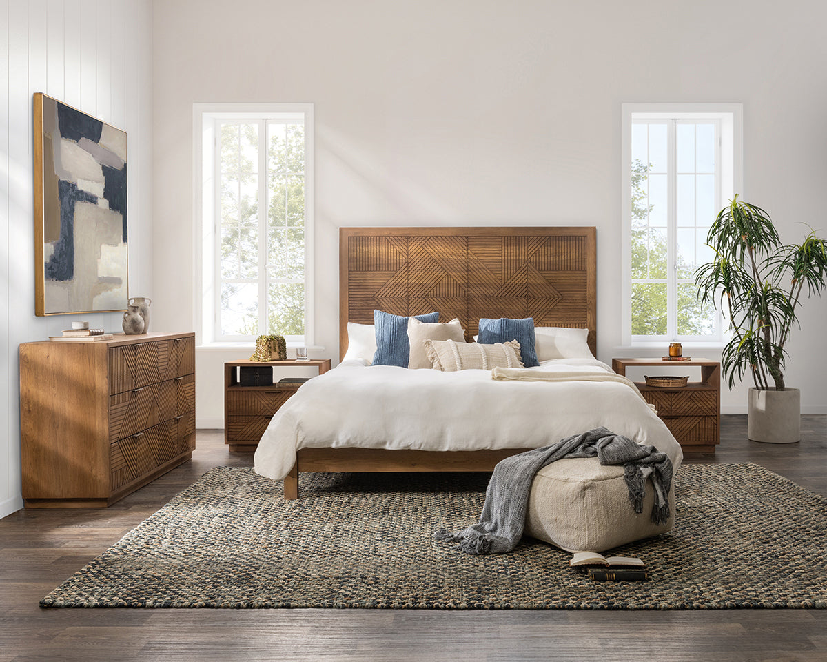 Caramel Brown Oak Veneer Nightstand Santa Clara Two-Drawer Nightstand Collection