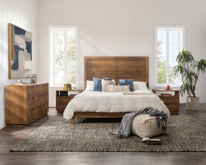 Caramel Brown Oak Veneer Nightstand Santa Clara Two-Drawer Nightstand Collection