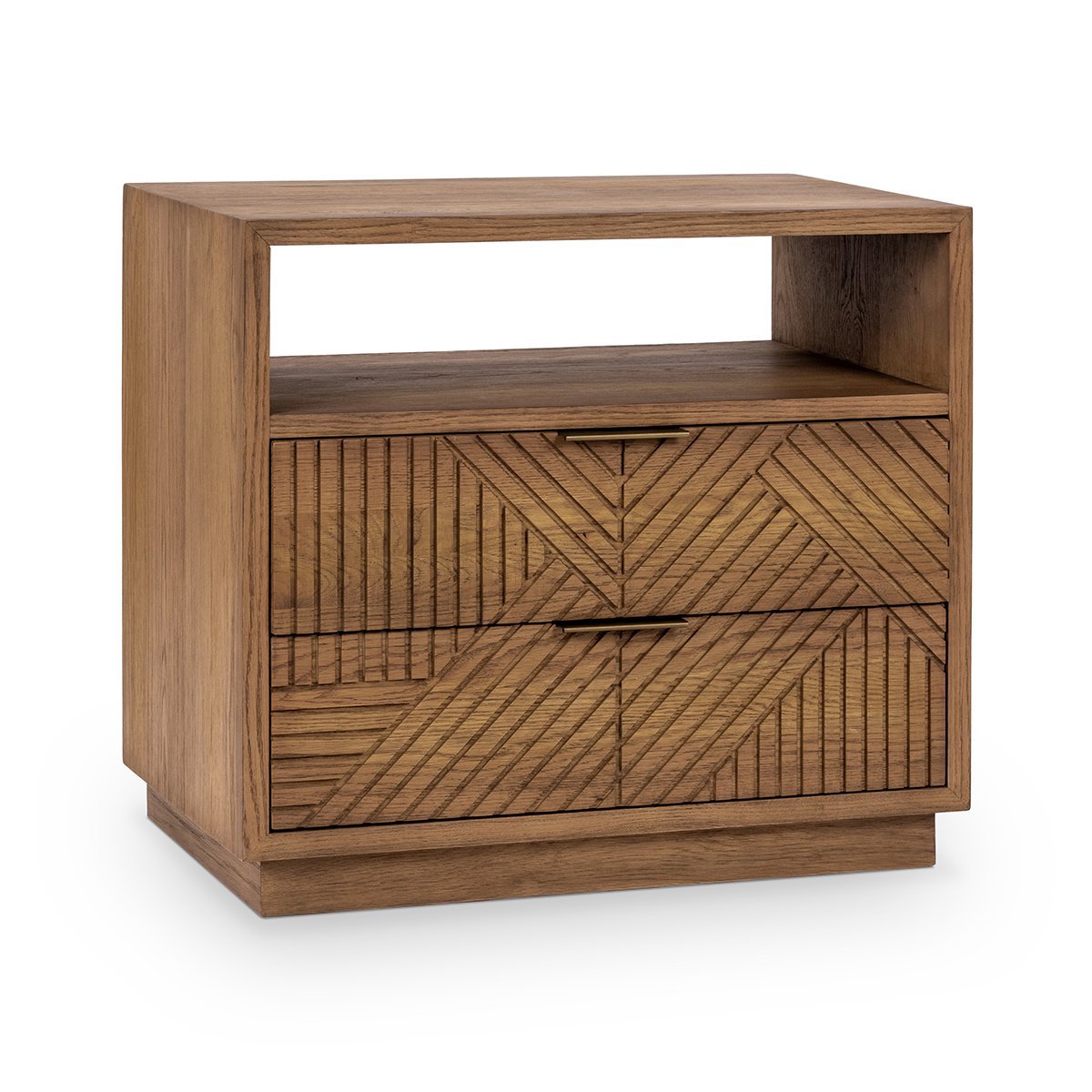 Caramel Brown Oak Veneer Nightstand Santa Clara Two-Drawer Nightstand Collection