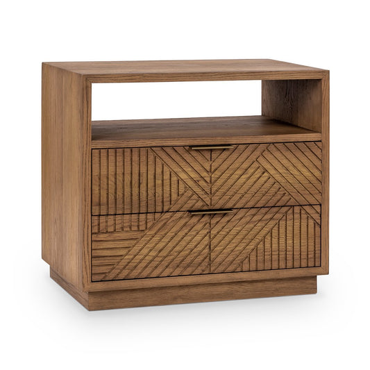 Caramel Brown Oak Veneer Nightstand Santa Clara Two-Drawer Nightstand Collection