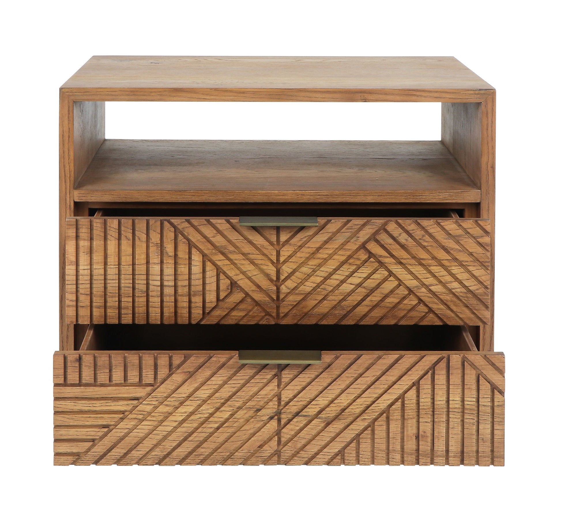 Caramel Brown Oak Veneer Nightstand Santa Clara Two-Drawer Nightstand Collection