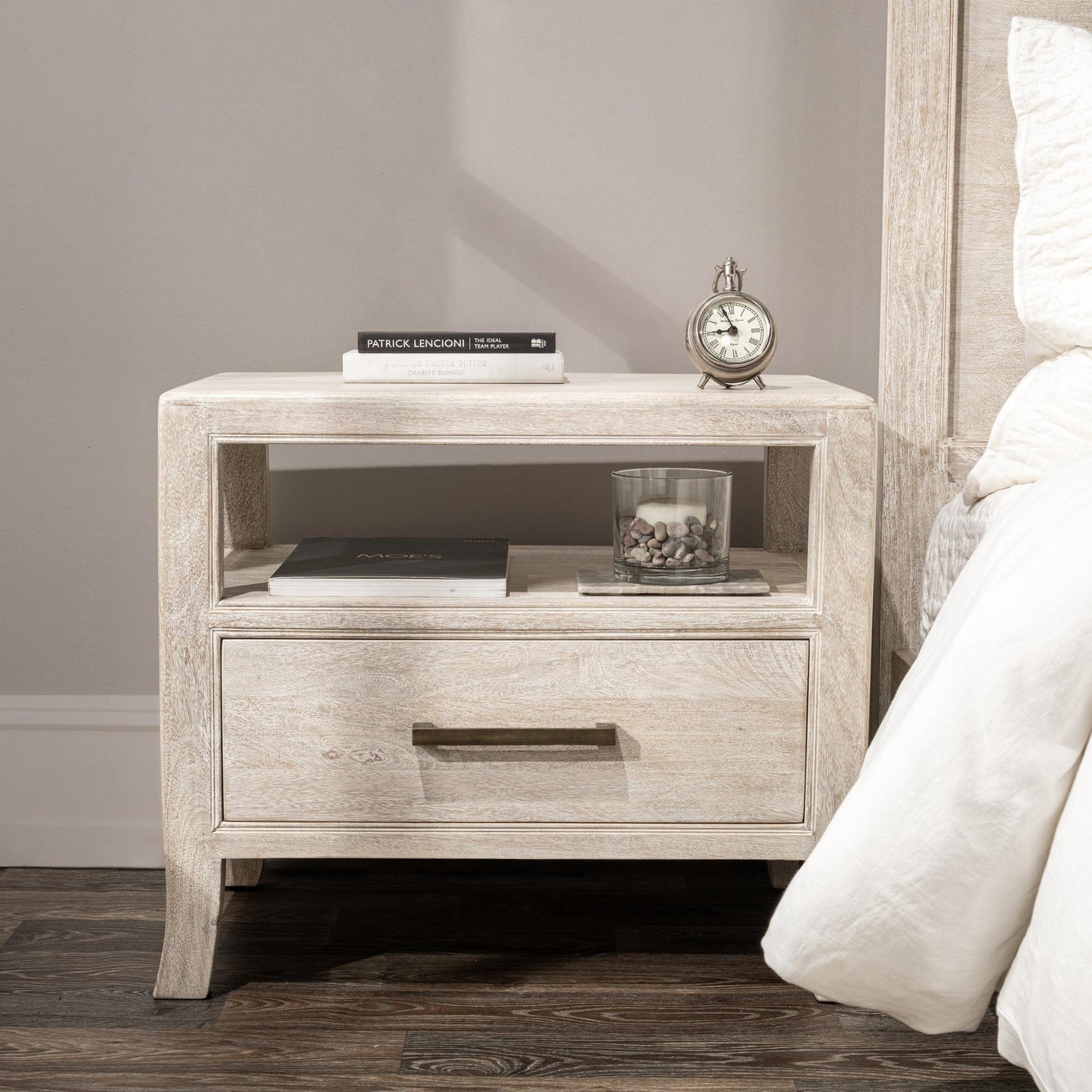 Creamwood Mango Wood Nightstand Westmont One-Drawer Nightstand Collection