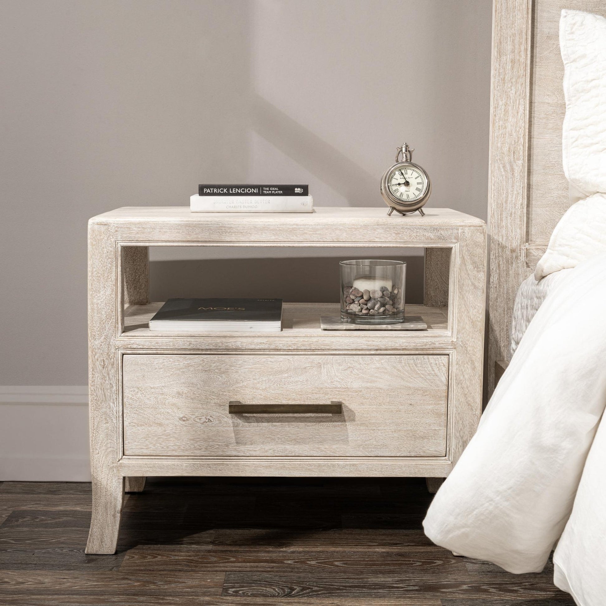 Creamwood Mango Wood Nightstand Westmont One-Drawer Nightstand Collection