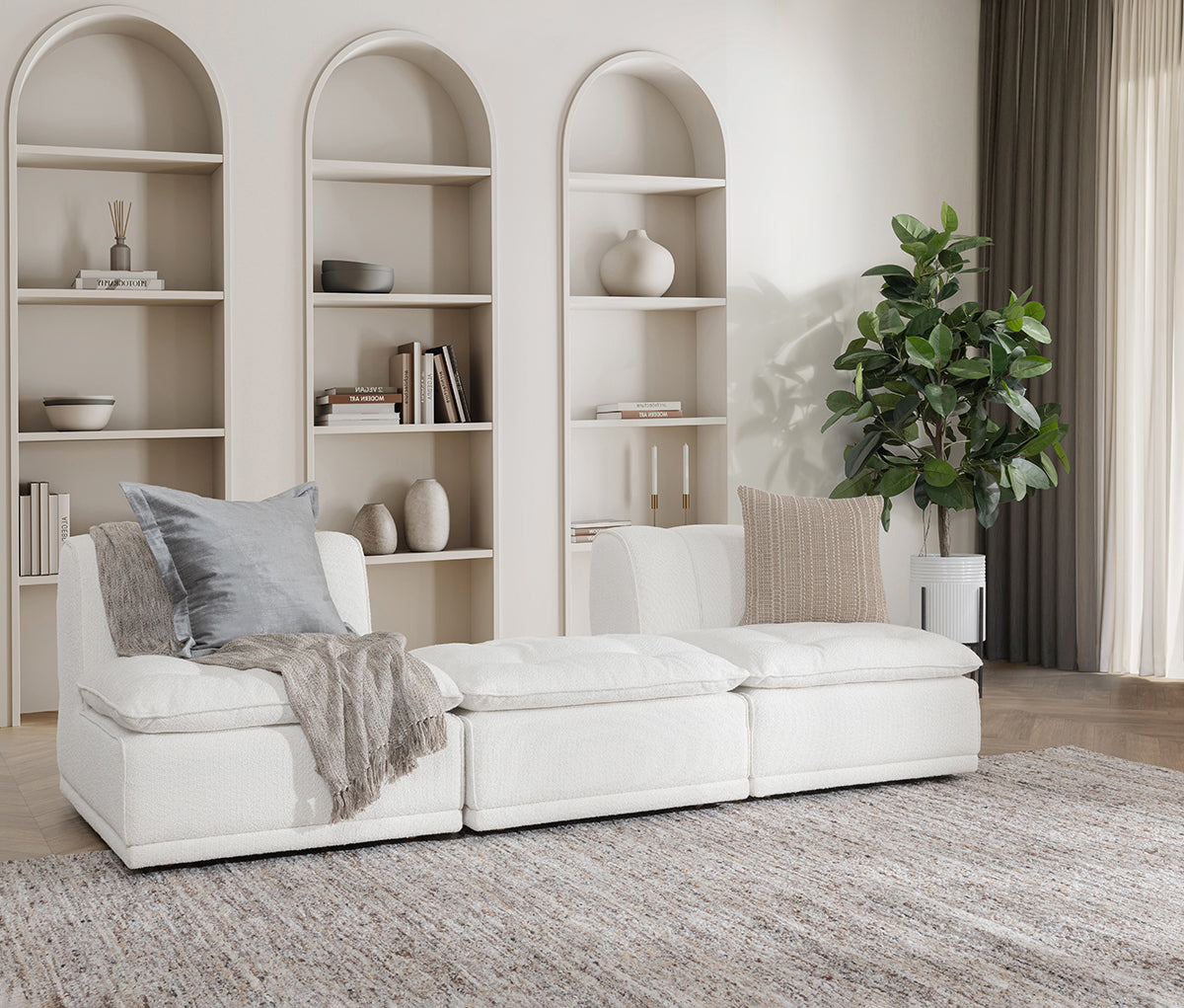 White 100% Polyester Sofa Haven 3 Piece Modular Sofa Collection