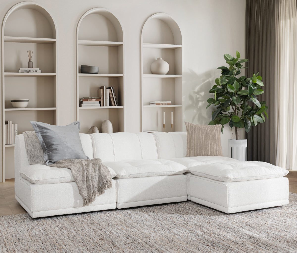 White 100% Polyester Sofa Haven 4 Piece Modular Sofa Collection