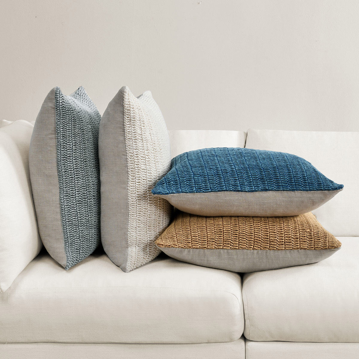 Ivory 100% Belgian Flax Linen Solid SLD Macie 22x22 Collection