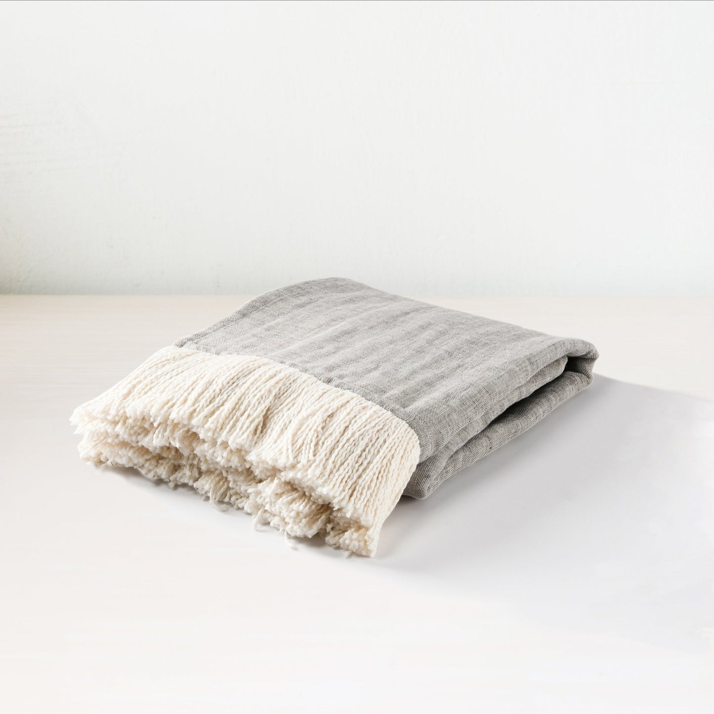 Gray/Ivory Cotton Linen Blend Blankets & Throw TC Joshua Throw Collection