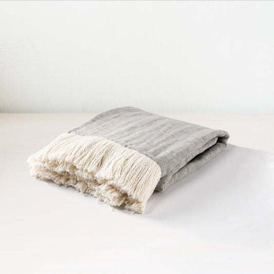 Gray/Ivory Cotton Linen Blend Blankets & Throw TC Joshua Throw Collection