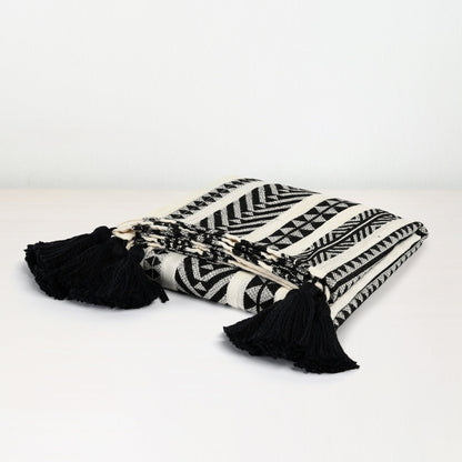 Black/Ivory 100% Cotton Blankets & Throw TC Endora Throw Collection