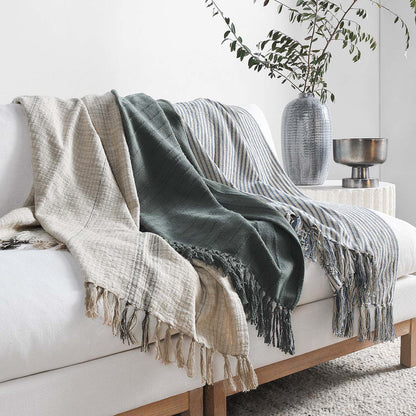 Natural/Black 60% Cotton/40% Linen Blankets & Throw TC Ria Throw 50x70 Collection
