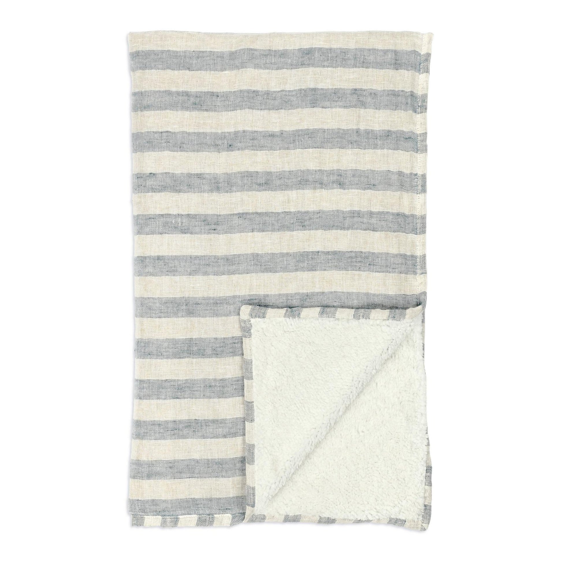 Ivory/Blue 100% Linen Blankets & Throw TC Cyprus 50x70 Throw Collection