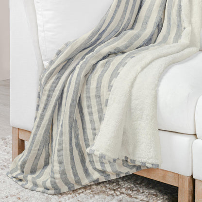Ivory/Blue 100% Linen Blankets & Throw TC Cyprus 50x70 Throw Collection