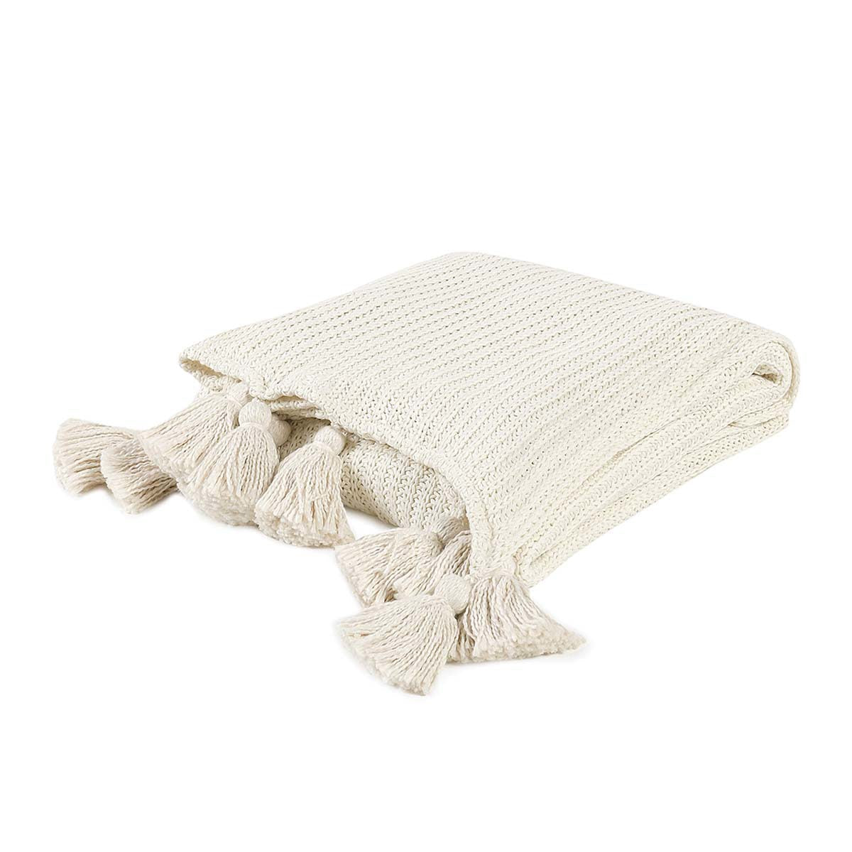 Ivory 100% Cotton Blankets & Throw TC Veda 50x70 Throw Collection