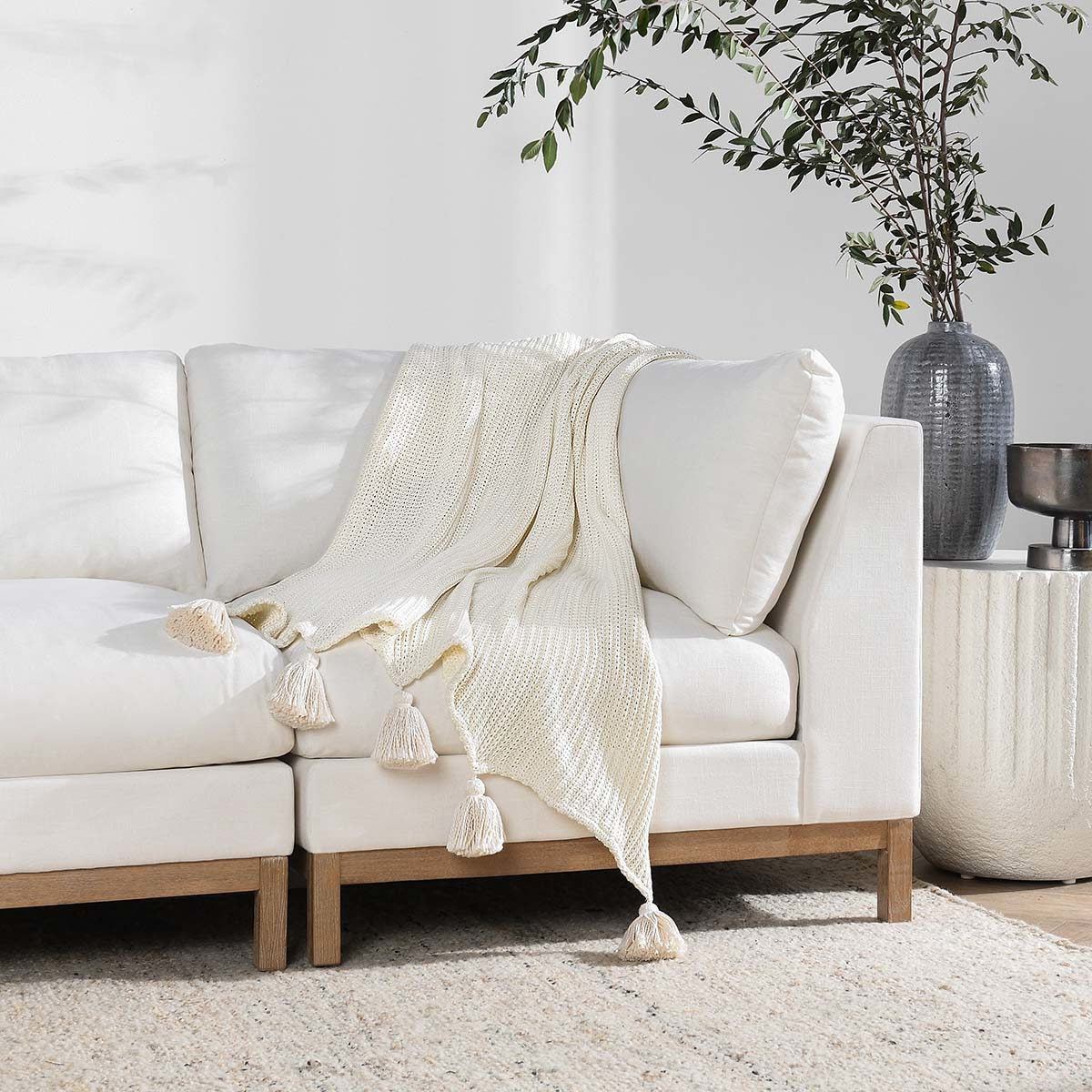 Ivory 100% Cotton Blankets & Throw TC Veda 50x70 Throw Collection