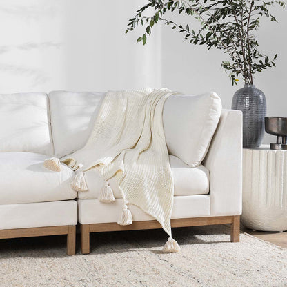 Ivory 100% Cotton Blankets & Throw TC Veda 50x70 Throw Collection