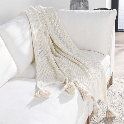 Ivory 100% Cotton Blankets & Throw TC Veda 50x70 Throw Collection