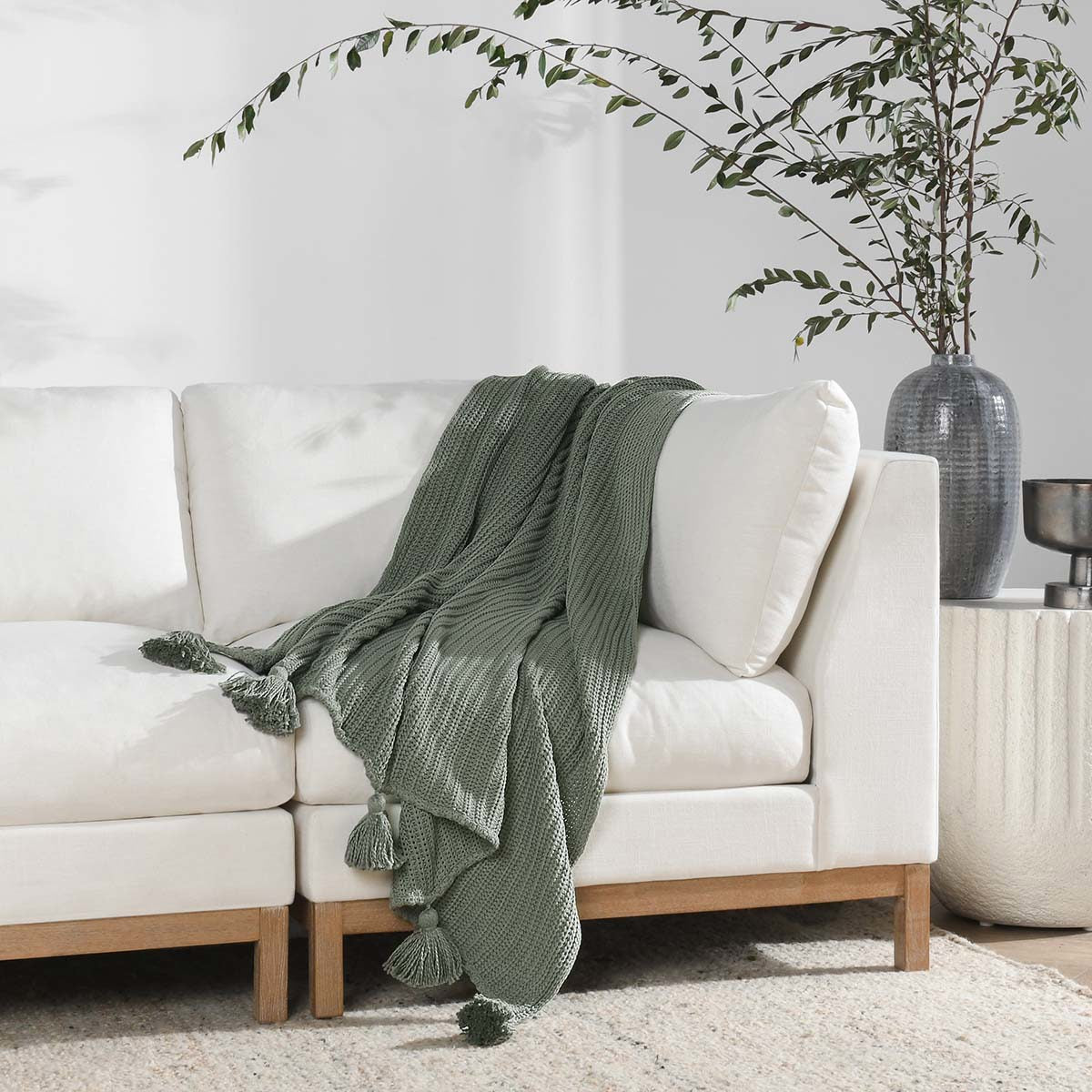 Sage 100% Cotton Blankets & Throw TC Veda 50x70 Throw Collection
