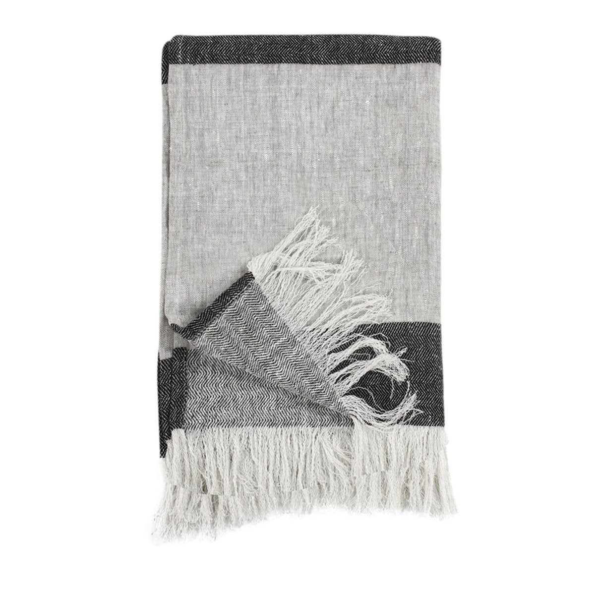 Natural/Charcoal 90% Linen/10% Cotton Blankets & Throw TC Talara Throw 50x70 Collection