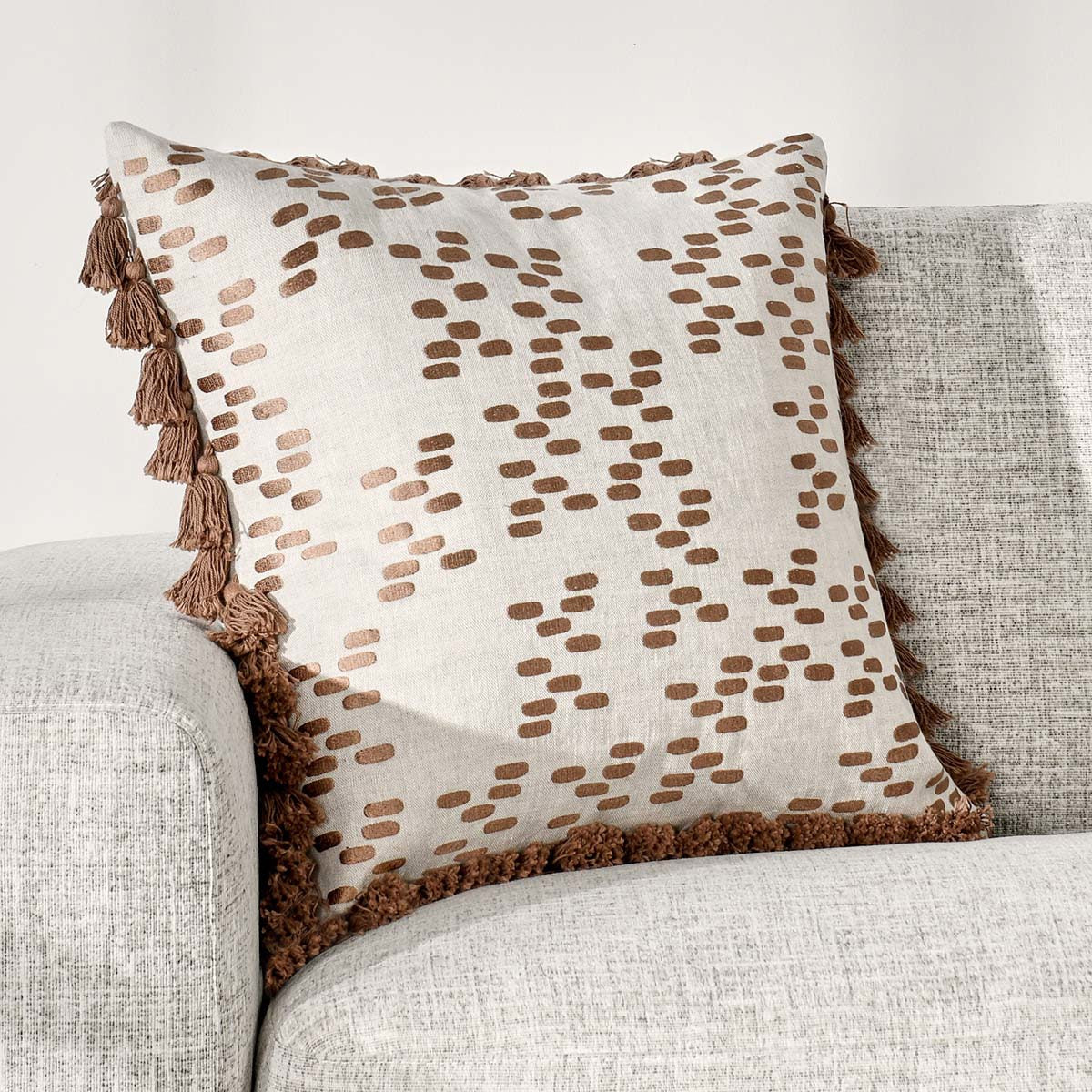 100% Belgian Flax Linen Pattern MP Dane Penny Brown 22x22 Collection
