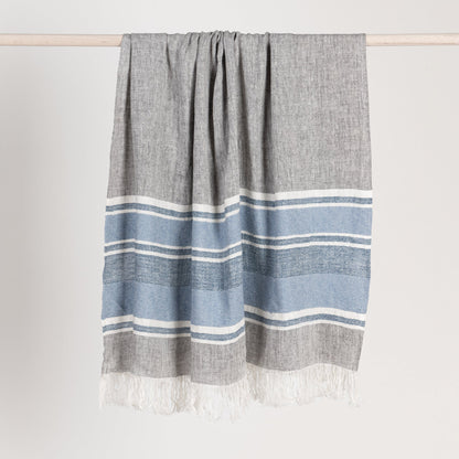Capri Blue/Dark Gray 100% Belgian Flax Linen Blankets & Throw TC Lima Throw 50X70 Collection