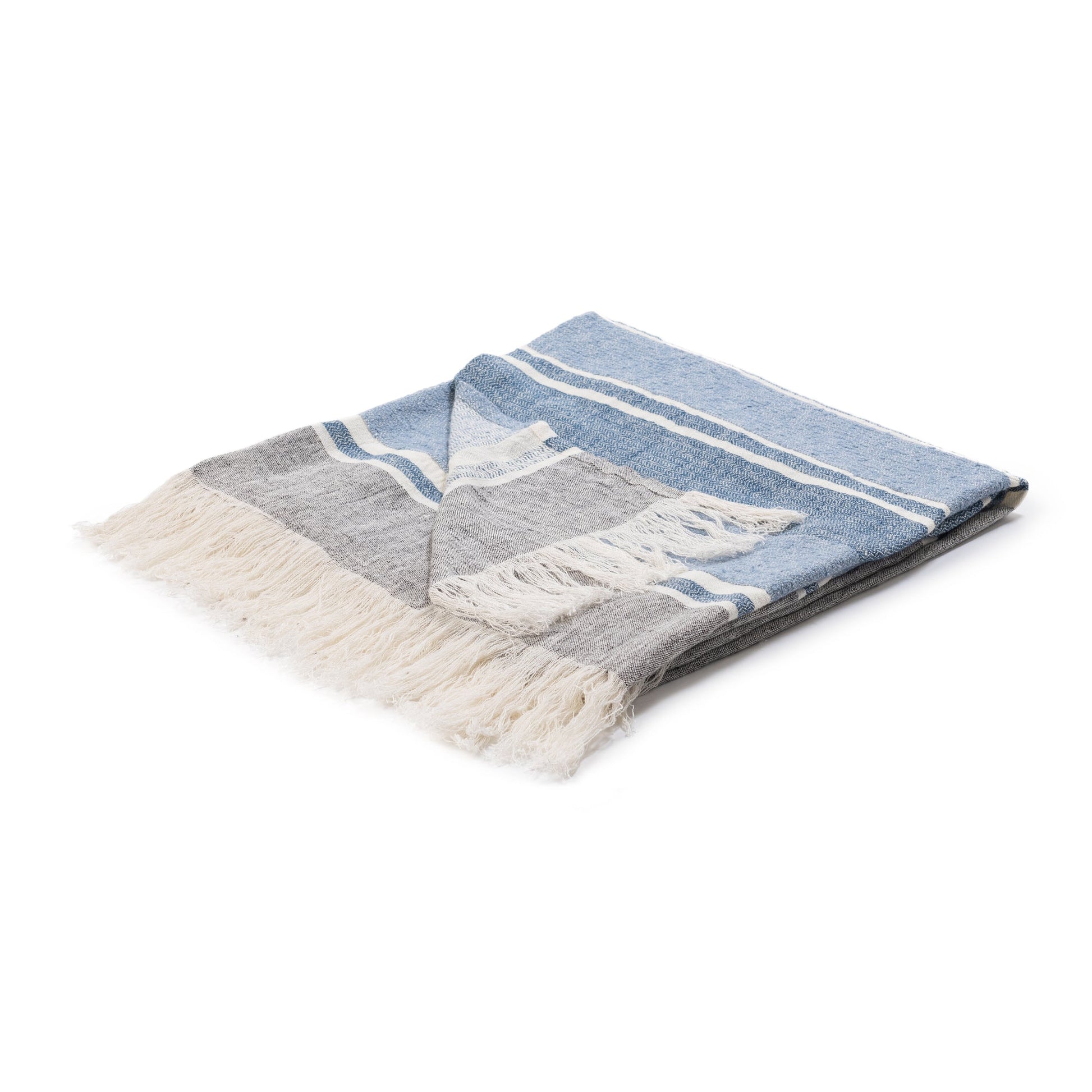 Capri Blue/Dark Gray 100% Belgian Flax Linen Blankets & Throw TC Lima Throw 50X70 Collection