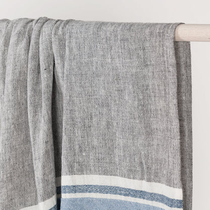 Capri Blue/Dark Gray 100% Belgian Flax Linen Blankets & Throw TC Lima Throw 50X70 Collection