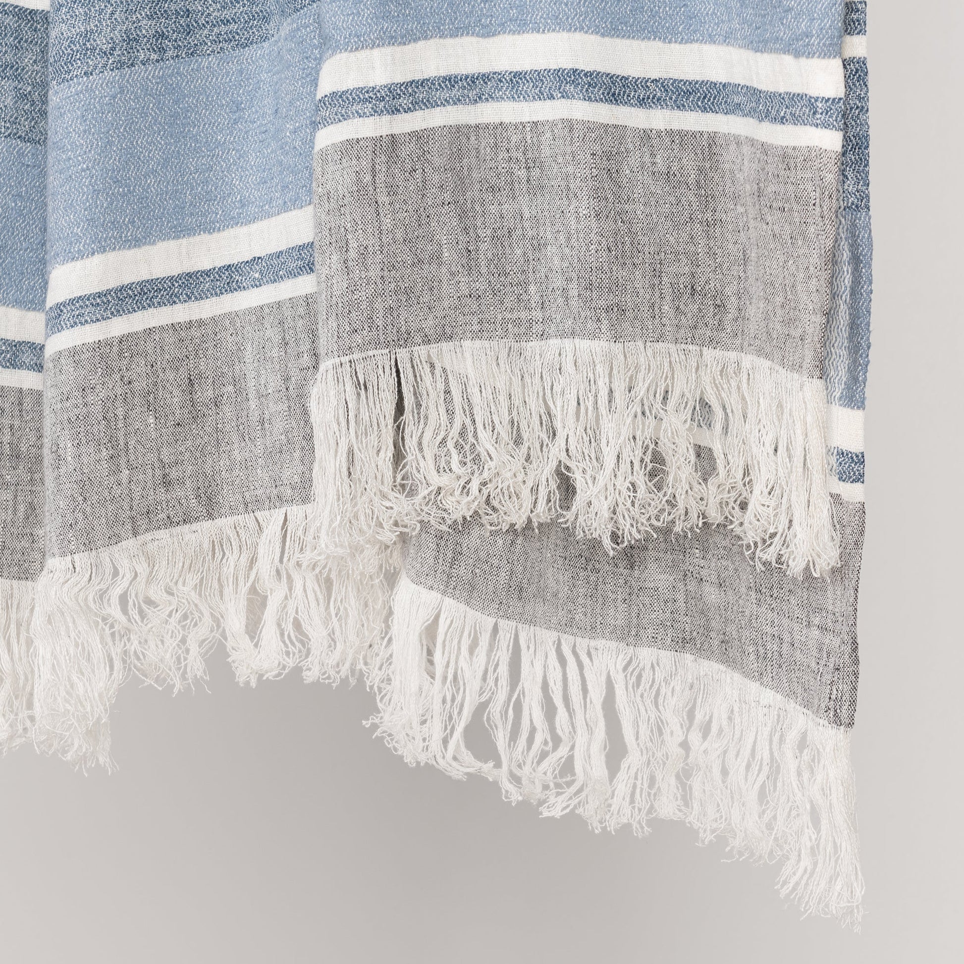 Capri Blue/Dark Gray 100% Belgian Flax Linen Blankets & Throw TC Lima Throw 50X70 Collection