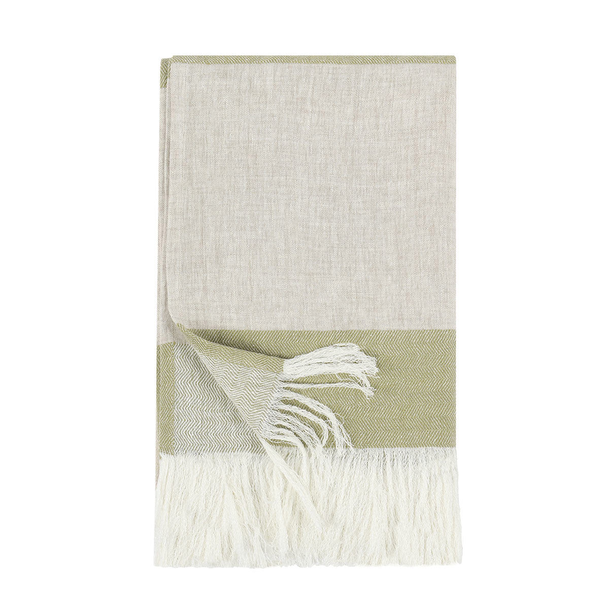 Wheat Green/Natural 100% Belgian Flax Linen Blankets & Throw TC Talara Throw 50x70 Collection