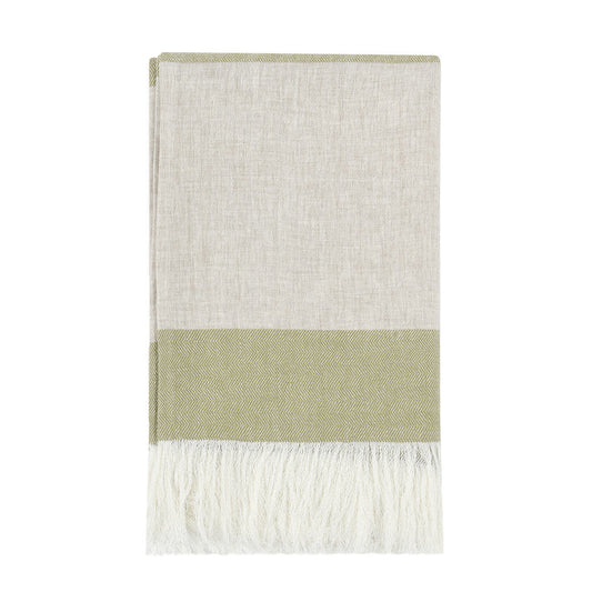 Wheat Green/Natural 100% Belgian Flax Linen Blankets & Throw TC Talara Throw 50x70 Collection