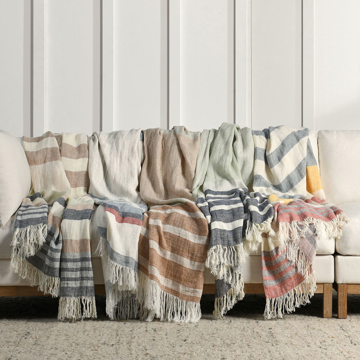 100% Belgian Flax Linen Blankets & Throw TC Taylor Throw 50x70 -Multi Collection