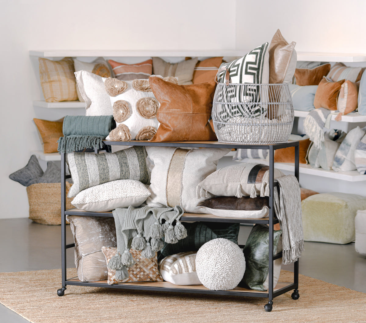 Black/Natural Racks & Basket Glendora Rack Collection